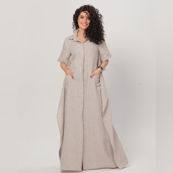 Adeptt Women Large Isabella Maxi Linen Dress Beige Quality from Europe $209 Adeptt Women Large Isabella Maxi Linen Dress Beige Quality from Europe $209